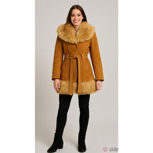 Vintage Penny Lane Afghan Suede Faux Fur Coat Jacket Sz. 10 Waist Tie Mob Wife